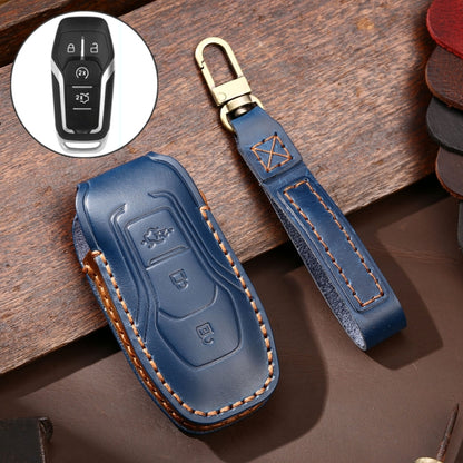 Hallmo Car Cowhide Leather Key Protective Cover Key Case for Ford Focus  A Style(Blue) - Car Key Cases by Hallmo | Online Shopping South Africa | PMC Jewellery | Buy Now Pay Later Mobicred