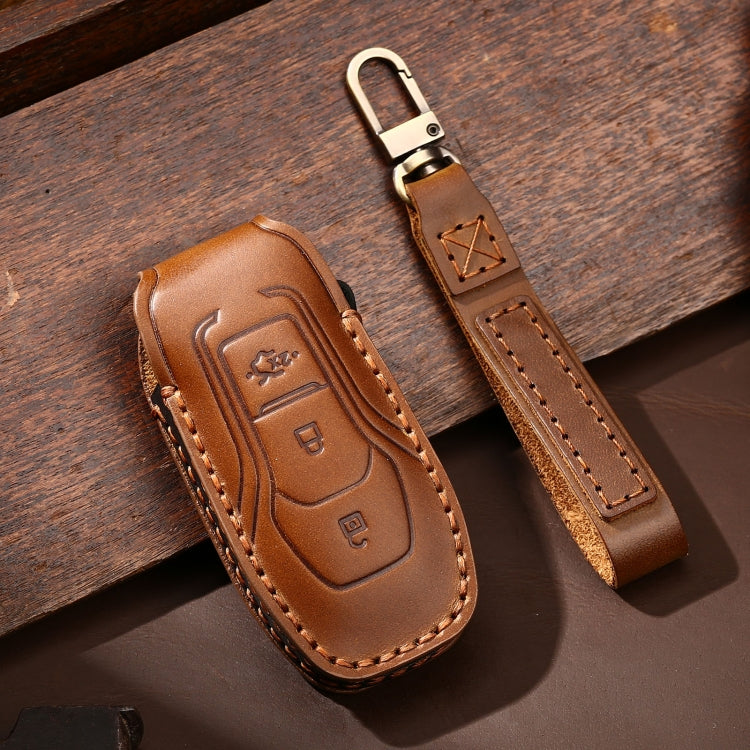 Hallmo Car Cowhide Leather Key Protective Cover Key Case for Ford Focus  A Style(Brown) - Car Key Cases by Hallmo | Online Shopping South Africa | PMC TechLife | Buy Now Pay Later Mobicred
