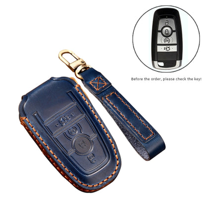 Hallmo Car Cowhide Leather Key Protective Cover Key Case for Ford Focus C Style(Black) - Car Key Cases by Hallmo | Online Shopping South Africa | PMC Jewellery | Buy Now Pay Later Mobicred