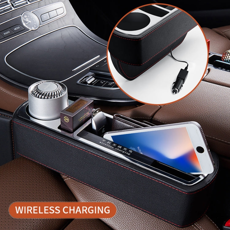 Car Multi-functional Wireless Fast Charge Console PU Leather Box Cup Holder Seat Gap Side Storage Box (Black) - Stowing Tidying by PMC TechLife | Online Shopping South Africa | PMC TechLife | Buy Now Pay Later Mobicred