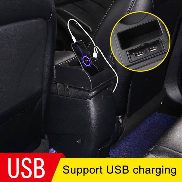 Car Multi-functional Dual USB Armrest Box Booster Pad, Carbon Fiber Leather Straight Type (Black) - Seat Accessories by PMC TechLife | Online Shopping South Africa | PMC TechLife | Buy Now Pay Later Mobicred