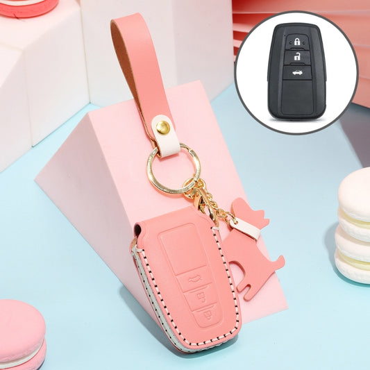 Hallmo Car Female Style Cowhide Leather Key Protective Cover for Toyota(Pink) - Car Key Cases by Hallmo | Online Shopping South Africa | PMC Jewellery | Buy Now Pay Later Mobicred