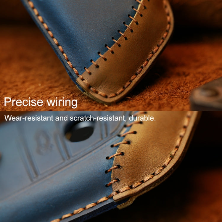 For BMW Blade Style Car Cowhide Leather Key Protective Cover Key Case, Three Keys Version (Blue) - free shipping - PMC Jewellery - Order now!