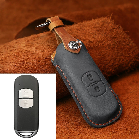 For Mazda Old Style Hallmo Car Cowhide Leather Key Protective Cover Key Case, Two Keys Version(Black) - Car Key Cases by Hallmo | Online Shopping South Africa | PMC Jewellery | Buy Now Pay Later Mobicred