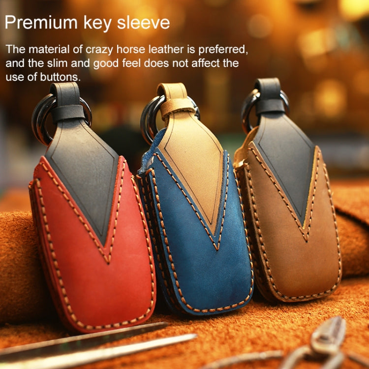 For BMW Old Style Car Cowhide Leather Key Protective Cover Key Case, Two Keys Version (Blue) - Car Key Cases by PMC TechLife | Online Shopping South Africa | PMC TechLife | Buy Now Pay Later Mobicred