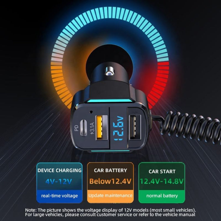 K4 Car 3 in 1 PD + USB Dual Port Fast Charger with Spring Data Cable - Car Charger by PMC TechLife | Online Shopping South Africa | PMC TechLife | Buy Now Pay Later Mobicred