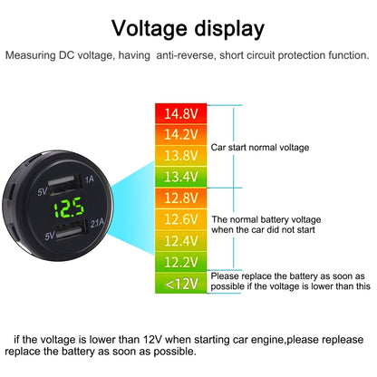 Universal Car Dual Port USB Charger Power Outlet Adapter 3.1A 5V IP66 with LED Digital Voltmeter + 60cm Cable(Green Light) - DIY Modified Charger by PMC Jewellery | Online Shopping South Africa | PMC Jewellery | Buy Now Pay Later Mobicred