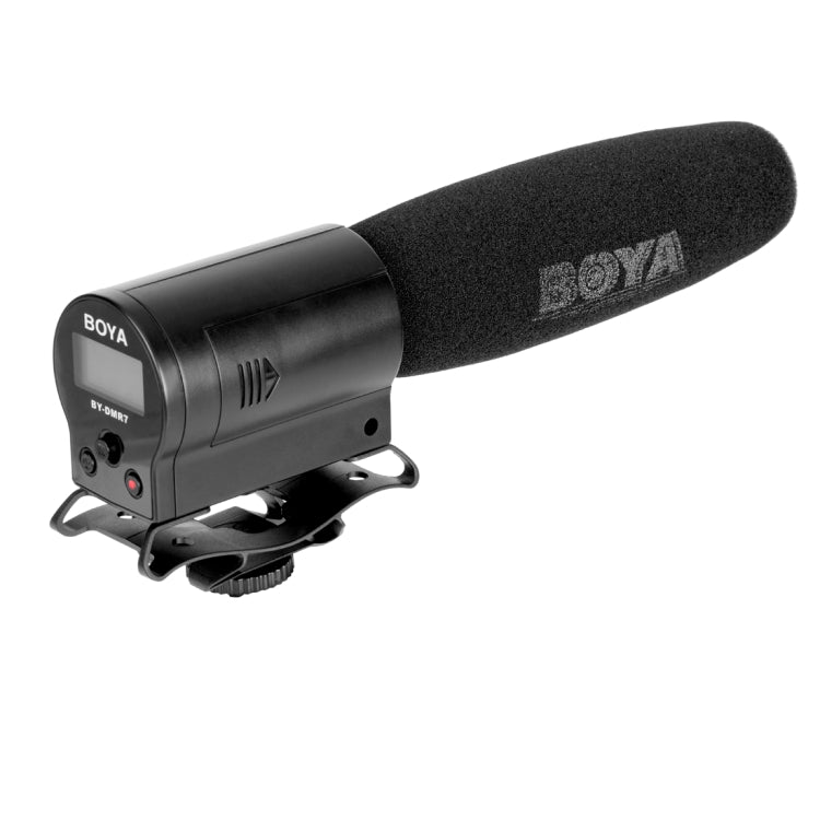 BOYA BY-DMR7 Shotgun Condenser Broadcast Microphone with LCD Display & Integrated Flash Recorder for Canon / Nikon / Sony DSLR Cameras and Video Cameras(Black) - Camera Microphone by BOYA | Online Shopping South Africa | PMC Jewellery | Buy Now Pay Later Mobicred