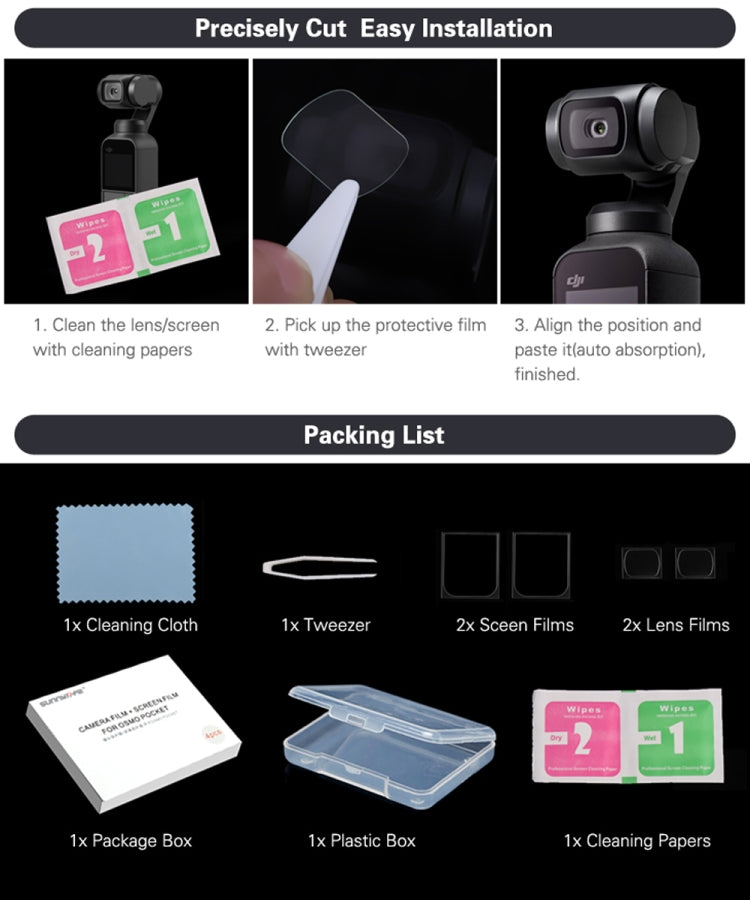 Sunnylife 4 PCS Lens Film Screen Fiberglass Film for DJI OSMO Pocket Gimbal - Protective Film & Stickers by PMC Jewellery | Online Shopping South Africa | PMC Jewellery | Buy Now Pay Later Mobicred