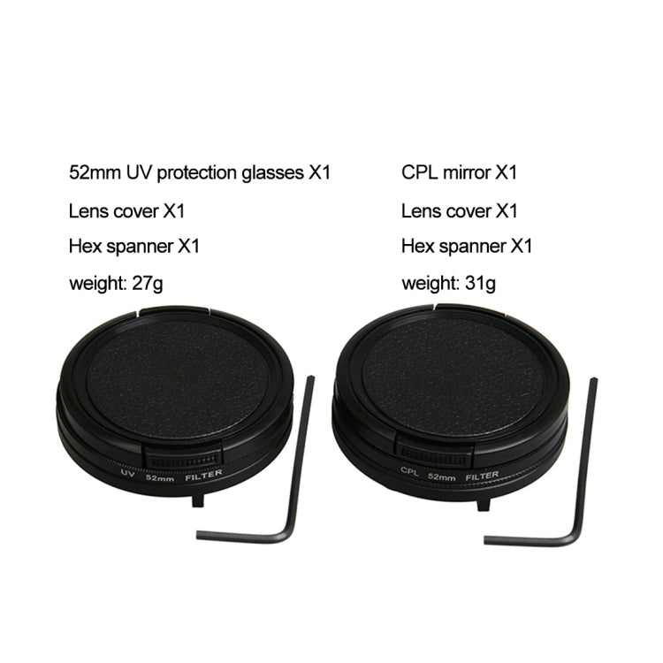 For GoPro HERO5 Proffesional 52mm Lens Filter(CPL Filter + Lens Protective Cap + Hex Spanner) & (UV Filter + Lens Protective Cap + Hex Spanner) - Lens Filter by PMC Jewellery | Online Shopping South Africa | PMC Jewellery | Buy Now Pay Later Mobicred