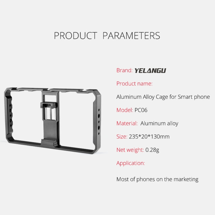 YELANGU  PC06 YLG0909A Vlogging Live Broadcast Smartphone Metal Cage Video Rig Filmmaking Recording Handle Stabilizer Bracket for iPhone, Galaxy, Huawei, Xiaomi, HTC, LG, Google, and Other Smartphones(Black) - Stand by YELANGU | Online Shopping South Africa | PMC Jewellery | Buy Now Pay Later Mobicred