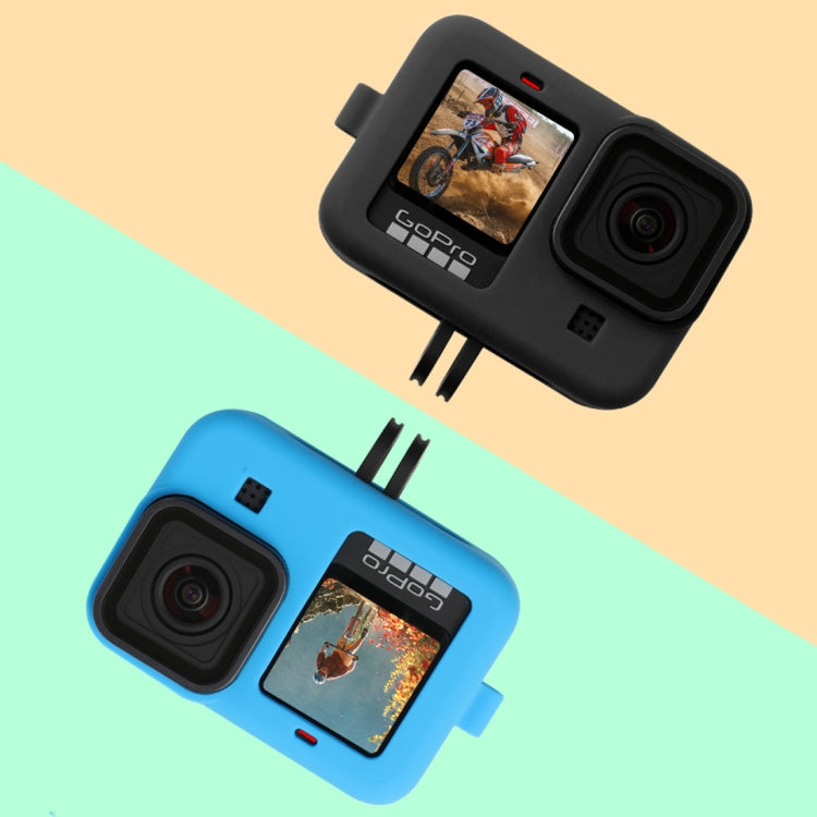 For GoPro HERO10 Black / HERO9 Black Silicone Protective Case Cover with Wrist Strap & Lens Cover(Blue) - Silicone Cases by PMC Jewellery | Online Shopping South Africa | PMC Jewellery | Buy Now Pay Later Mobicred