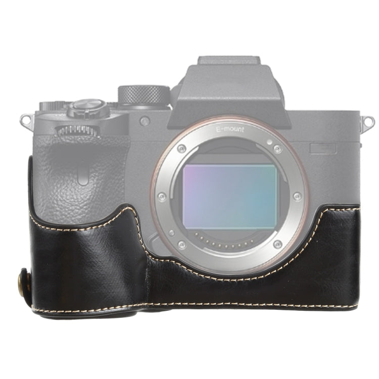 1/4 inch Thread PU Leather Camera Half Case Base for Sony ILCE-7RM4 / A7RM4 / A7R IV (Black) - free shipping - PMC TechLife - Order now!