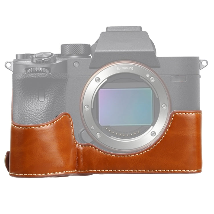 1/4 inch Thread PU Leather Camera Half Case Base for Sony ILCE-7RM4 / A7RM4 / A7R IV (Brown) - free shipping - PMC TechLife - Order now!