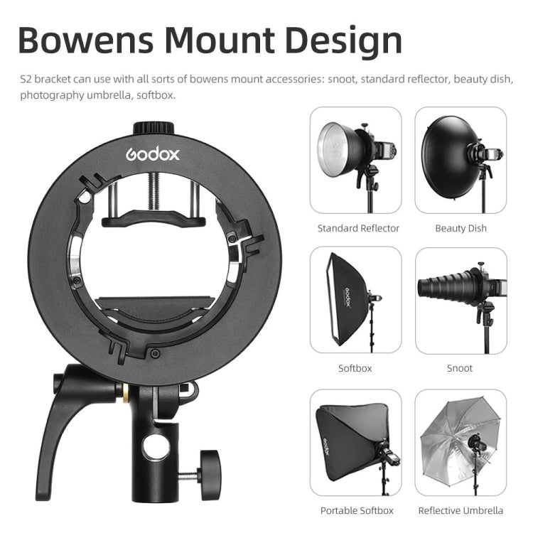 Godox S2 Speedlite S-Type Bracket Bowens Mount Flash S-type Holder Bracket (Black) - free shipping - PMC TechLife - Order now!