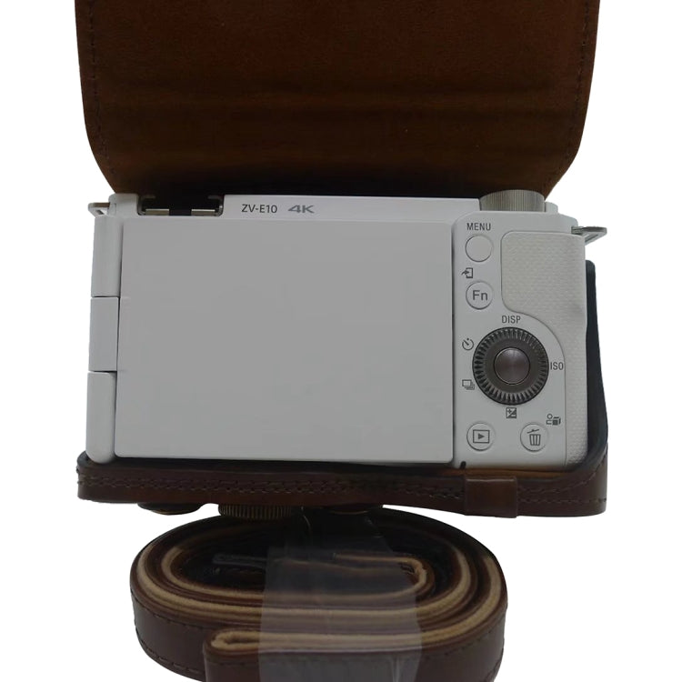 Full Body Camera PU Leather Case Bag for Sony ZV-E10(Coffee) - free shipping - PMC TechLife - Order now!