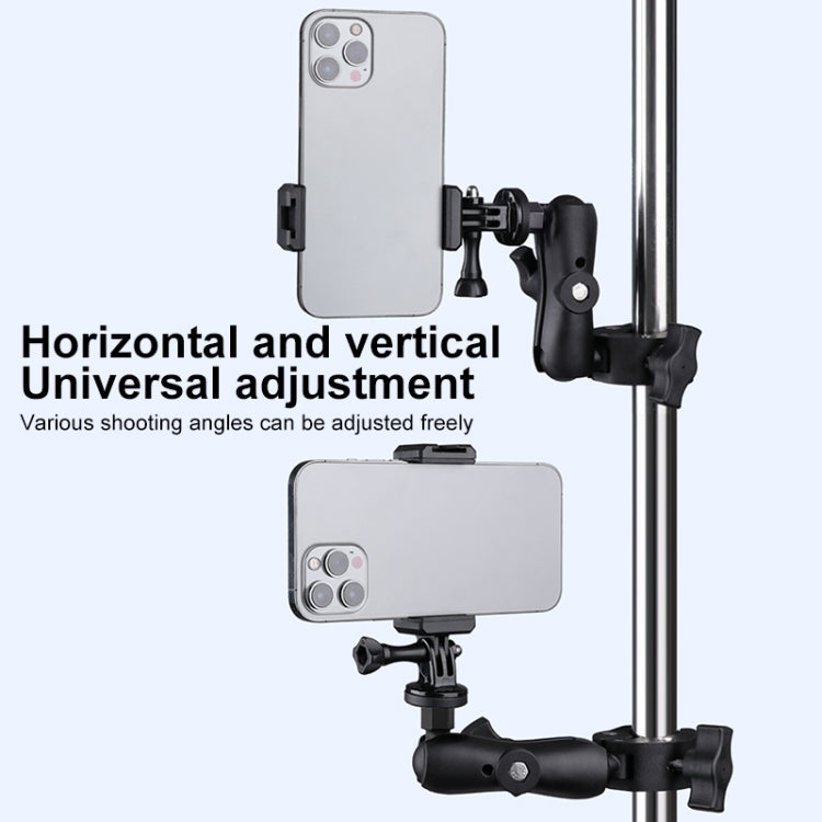 Extended Version 360 Rotation Adjustable Action Camera Bike Motorcycle Handlebar Holder with Phone Clamp (Black) - Bicycle Handlebar Mount by PMC TechLife | Online Shopping South Africa | PMC TechLife | Buy Now Pay Later Mobicred