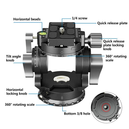 BEXIN DT-02R/S 2D 720 Degree Panorama Heavy Duty Tripod Action Fluid Drag Head with Quick Release Plate - Tripod Heads by BEXIN | Online Shopping South Africa | PMC Jewellery | Buy Now Pay Later Mobicred