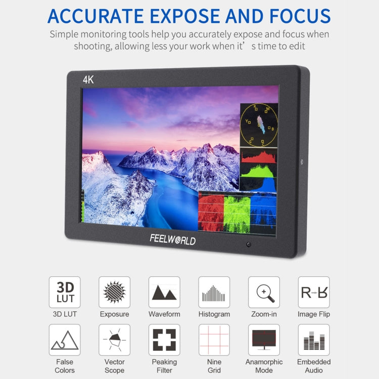 FEELWORLD T7 PLUS 7 inch 3D LUT DSLR Camera Field Monitor with Waveform 4K HDMI Aluminum Housing (Black) - On-camera Monitors by FEELWORLD | Online Shopping South Africa | PMC Jewellery