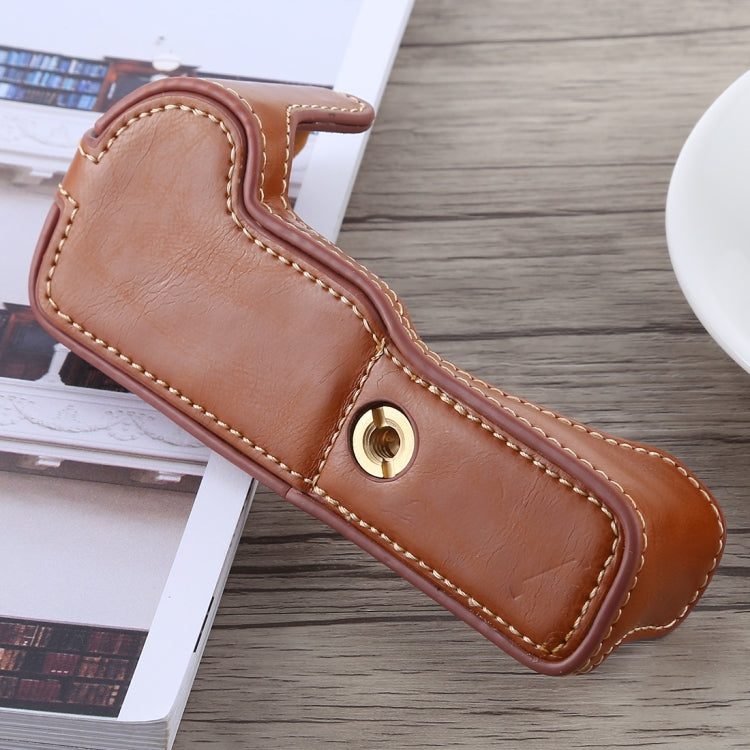 1/4 inch Thread PU Leather Camera Half Case Base for Canon EOS M5(Brown) - free shipping - PMC TechLife - Order now!