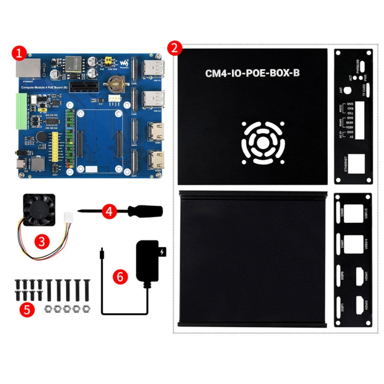 Waveshare PoE Mini-Computer Type B Base Box with Metal Case & Cooling Fan for Raspberry Pi CM4(US Plug) - Mini PC Accessories by WAVESHARE | Online Shopping South Africa | PMC Jewellery | Buy Now Pay Later Mobicred