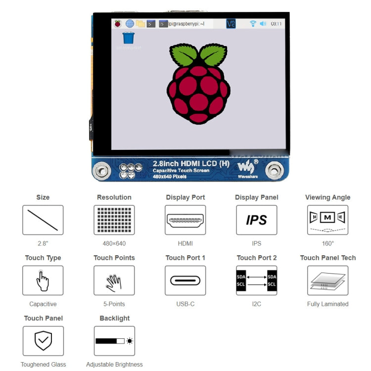 Waveshare 2.8 inch 480x640 HDMI IPS LCD Display (H) Fully Laminated Screen - Modules Expansions Accessories by WAVESHARE | Online Shopping South Africa | PMC TechLife | Buy Now Pay Later Mobicred
