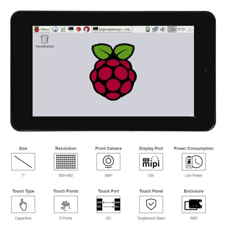 WAVESHARE 7 inch 800 x 480 Capacitive Touch Display with Case & Front Camera for Raspberry Pi - LCD & LED Display Module by WAVESHARE | Online Shopping South Africa | PMC Jewellery | Buy Now Pay Later Mobicred