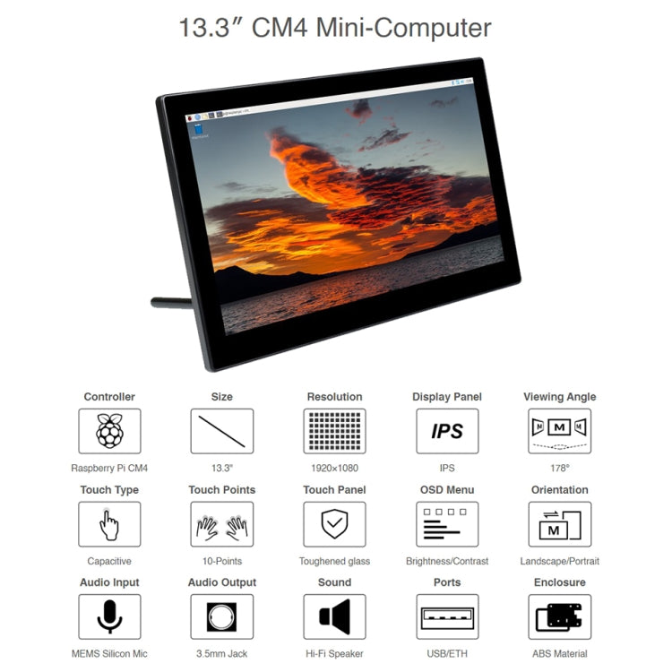 WAVESHARE Mini-Computer Powered by Raspberry Pi CM4 Touch Screen(UK Plug) - LCD & LED Display Module by WAVESHARE | Online Shopping South Africa | PMC Jewellery | Buy Now Pay Later Mobicred