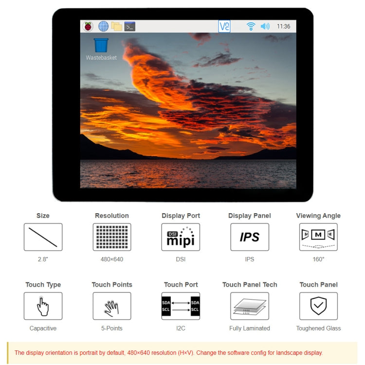 Waveshare 2.8 inch Capacitive Touch Display for Raspberry Pi, 480 x 640, DSI, IPS, Fully Laminated Screen - free shipping - PMC Jewellery - Order now!