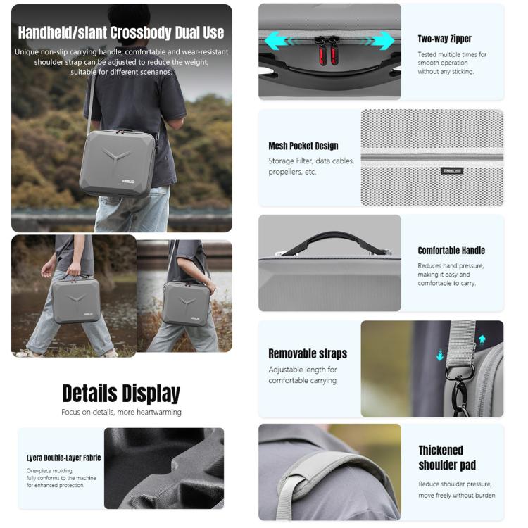 For DJI Mavic 4 Pro / RC 2 STARTRC Shoulder PU Storage Bag Handbag (Grey) - free shipping - PMC TechLife - Order now!