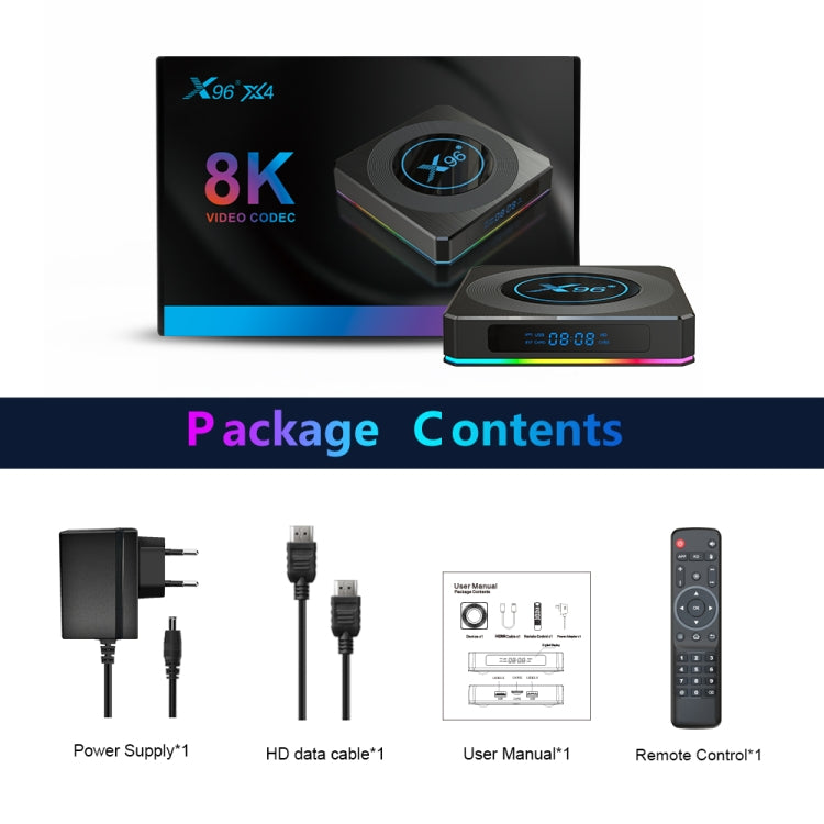 X96 X4 8K Smart TV BOX Android 11.0 Media Player with Remote Control, Amlogic S905X4 Quad Core ARM Cortex A55, RAM: 4GB, ROM: 32GB, Support 1000M, Dual Band WiFi, Bluetooth, EU Plug - Amlogic S905 by PMC Jewellery | Online Shopping South Africa | PMC Jewellery | Buy Now Pay Later Mobicred