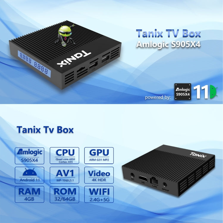 Tanix X4 Android 11 Smart TV Box, Amlogic S905X4 Quad Core, 4GB+64GB, Dual Wifi, BT (AU Plug) - Amlogic S905 by PMC Jewellery | Online Shopping South Africa | PMC Jewellery | Buy Now Pay Later Mobicred