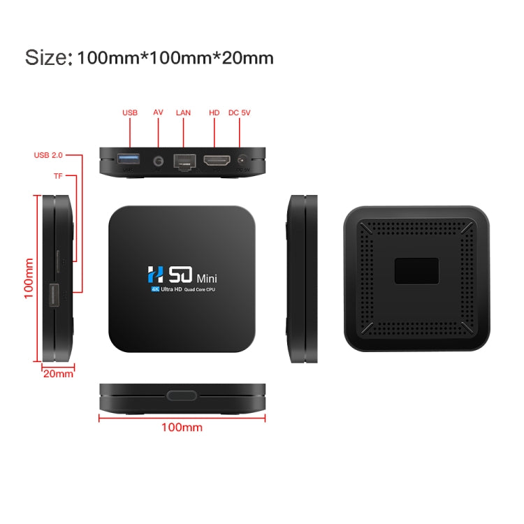 H50 Mini 4K Smart Network TV Box, Android 10.0, RK3318 Quad Core, 2GB+32GB, UK Plug - RK3318 by PMC Jewellery | Online Shopping South Africa | PMC Jewellery | Buy Now Pay Later Mobicred