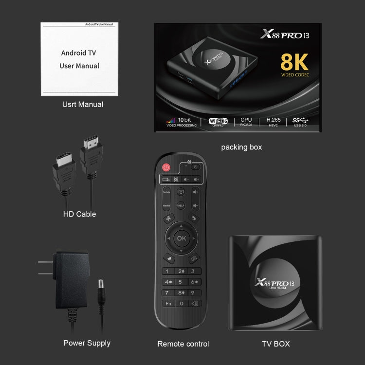 X88 Pro 13 Android 13.0 Smart TV Box with Remote Control, RK3528 Quad-Core, 4G+64GB (AU Plug) - Others by PMC Jewellery | Online Shopping South Africa | PMC Jewellery | Buy Now Pay Later Mobicred