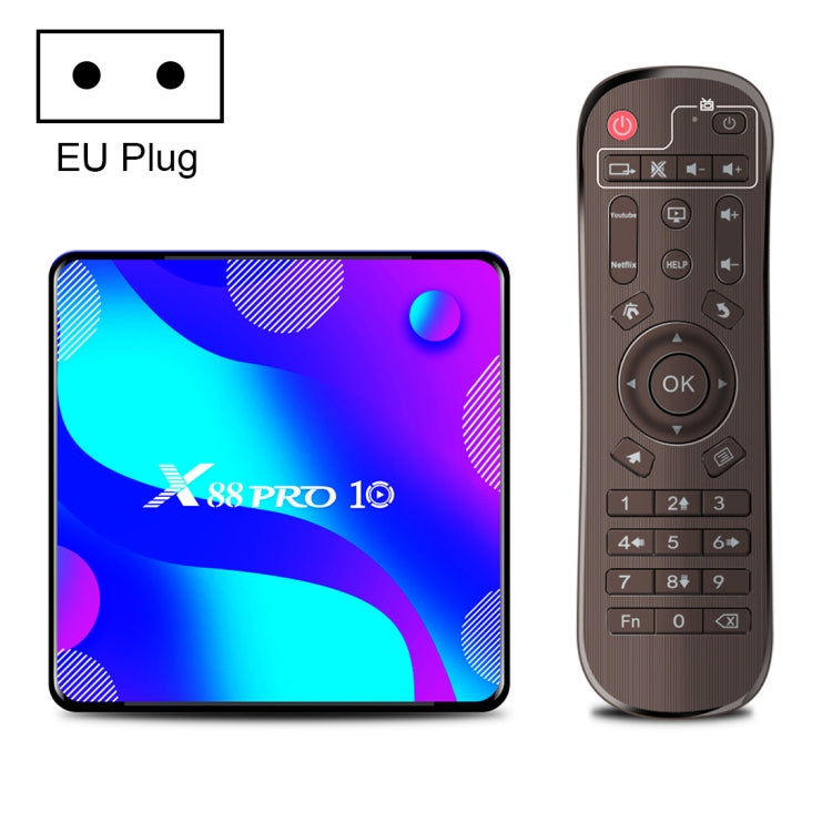 X88 Pro 10 4K Ultra HD Android TV Box with Remote Controller, Android 10.0, RK3318 Quad-Core 64bit Cortex-A53, 2GB+16GB, Support Bluetooth / Dual-Band WiFi / TF Card / USB / AV / Ethernet(EU Plug) - RK3318 by PMC Jewellery | Online Shopping South Africa | PMC Jewellery | Buy Now Pay Later Mobicred