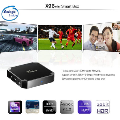 X96 mini 4K*2K UHD Output Smart TV BOX Player with Remote Controller without Wall Mount, Android 10 Amlogic S905W Quad Core ARM Cortex A53 2GHz, RAM: 2GB, ROM: 16GB, Supports WiFi, HDMI, TF(Black) - Amlogic S905 by PMC Jewellery | Online Shopping South Africa | PMC Jewellery | Buy Now Pay Later Mobicred