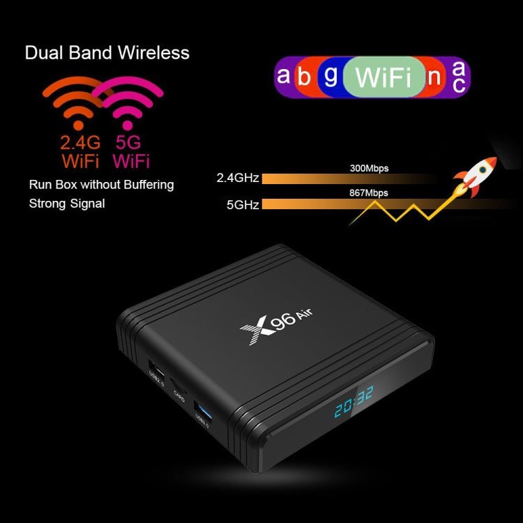 X96 Air 8K Smart TV BOX Android 9.0 Media Player with Remote Control, Quad-core Amlogic S905X3, RAM: 4GB, ROM: 64GB, Dual Band WiFi, Bluetooth, US Plug - Amlogic S905 by PMC Jewellery | Online Shopping South Africa | PMC Jewellery | Buy Now Pay Later Mobicred