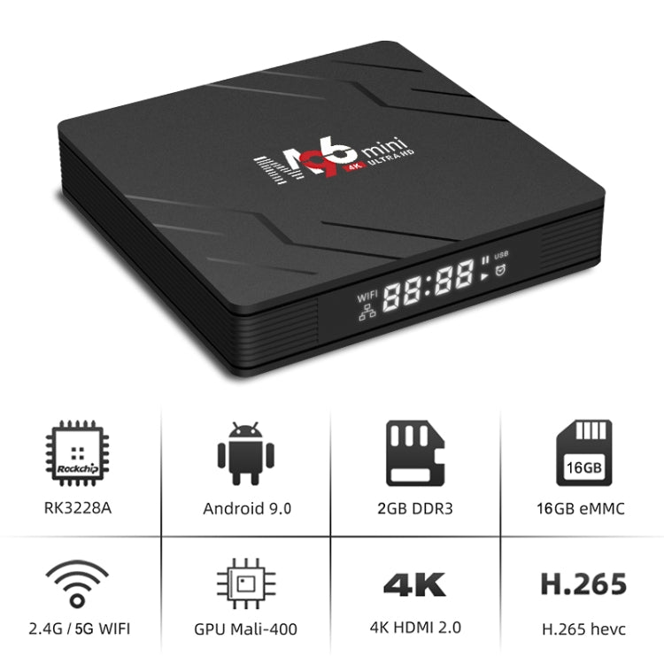 M96mini 4K Smart TV BOX Android 9.0 Media Player with Remote Control, Quad-core RK3228A, RAM: 2GB, ROM: 16GB, Dual Band WiFi, US Plug - RK3228A by PMC Jewellery | Online Shopping South Africa | PMC Jewellery | Buy Now Pay Later Mobicred