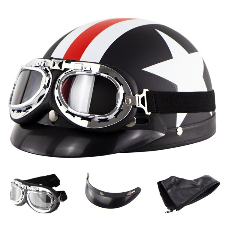 Soman Electromobile Motorcycle Half Face Helmet Retro Harley Helmet with Goggles(Matte Black French White Star) - Helmets by SOMAN | Online Shopping South Africa | PMC Jewellery | Buy Now Pay Later Mobicred