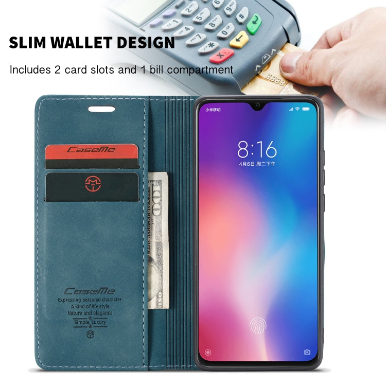 CaseMe-013 Multi-functional Retro Frosted Horizontal Flip Leather Case with Card Slot & Holder & Wallet For Xiaomi Mi 9(Blue) - Xiaomi Cases by CaseMe | Online Shopping South Africa | PMC Jewellery | Buy Now Pay Later Mobicred