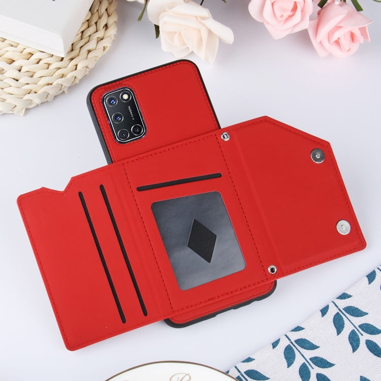 For OPPO A52 & A72 & A92 Skin Feel PU + TPU + PC Back Cover Shockproof Case with Card Slots & Holder & Photo Frame(Red) - OPPO Cases by PMC Jewellery | Online Shopping South Africa | PMC Jewellery | Buy Now Pay Later Mobicred