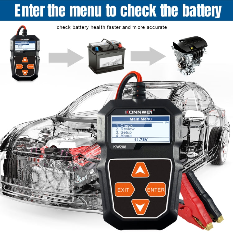 KONNWEI KW208 Car TFT Color Screen Battery Tester Support 8 Languages - free shipping - PMC TechLife - Order now!