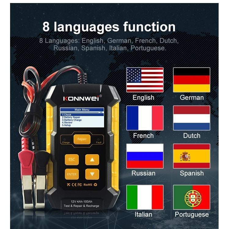 KONNWEI KW510 3 in 1 Car Battery Tester / Charger / Repairer, Support 8 Languages (EU Plug) - Code Readers & Scan Tools by KONNWEI | Online Shopping South Africa | PMC Jewellery | Buy Now Pay Later Mobicred