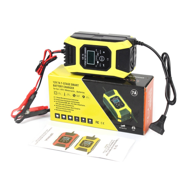 FOXSUR Car / Motorcycle Repair Charger 12V 7A 7-stage + Multi-battery Mode Lead-acid Battery Charger, Plug Type:EU Plug(Yellow) - Battery Charger by FOXSUR | Online Shopping South Africa | PMC Jewellery | Buy Now Pay Later Mobicred