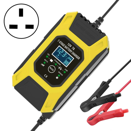 FOXSUR Car / Motorcycle Repair Charger 12V 7A 7-stage + Multi-battery Mode Lead-acid Battery Charger, Plug Type:UK Plug(Yellow) - Battery Charger by FOXSUR | Online Shopping South Africa | PMC Jewellery | Buy Now Pay Later Mobicred