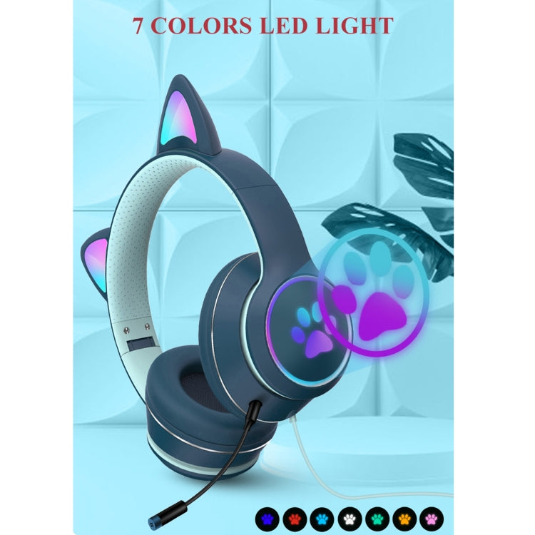 AKZ-022 USB + 3.5mm Port Cat Ear Design Foldable LED Headset with Mic(Black) - Multimedia Headset by PMC Jewellery | Online Shopping South Africa | PMC Jewellery | Buy Now Pay Later Mobicred