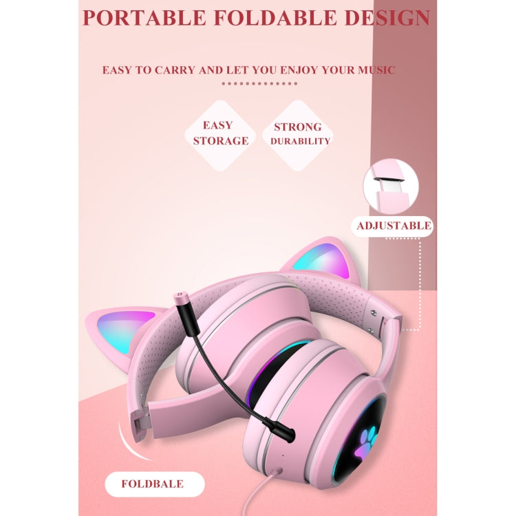 AKZ-022 USB + 3.5mm Port Cat Ear Design Foldable LED Headset with Mic(Grey) - Multimedia Headset by PMC Jewellery | Online Shopping South Africa | PMC Jewellery | Buy Now Pay Later Mobicred