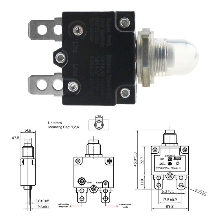 L2 Series 50V Car Overload Protector Manual Reset DC Circuit Breaker with Water-resistant Cover, Current:30A - Fuse by PMC TechLife | Online Shopping South Africa | PMC TechLife | Buy Now Pay Later Mobicred