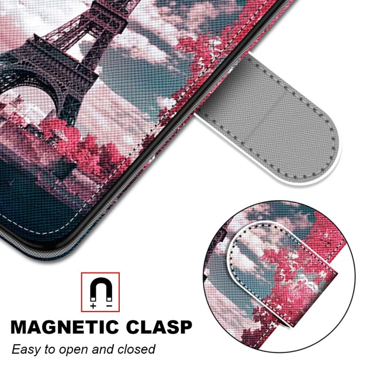 For OPPO A9 (2020) / A5 (2020) / A11X / A11 Coloured Drawing Cross Texture Horizontal Flip PU Leather Case with Holder & Card Slots & Wallet & Lanyard(Pink Flower Tower Bridge) - OPPO Cases by PMC Jewellery | Online Shopping South Africa | PMC Jewellery