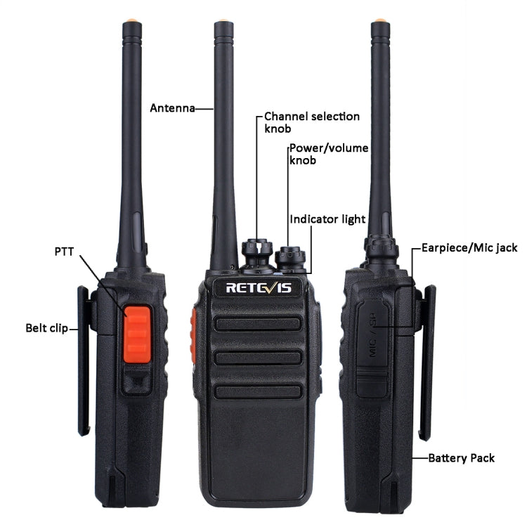 1 Pair RETEVIS RT24 EU Frequency PMR 446/400-470MHz 16CHS Two Way Radio Handheld Walkie Talkie, EU Plug(Black) - Handheld Walkie Talkie by RETEVIS | Online Shopping South Africa | PMC Jewellery | Buy Now Pay Later Mobicred